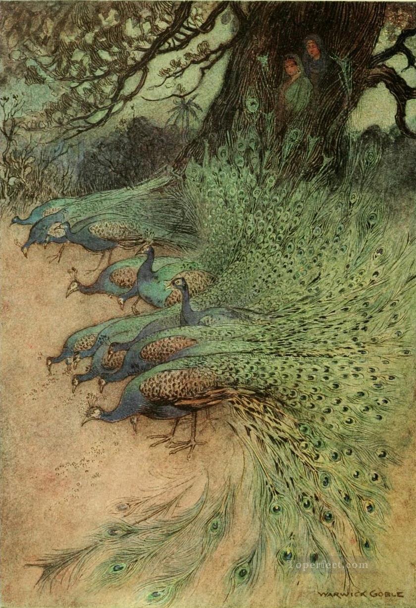 Warwick Goble Falk Tales of Bengal peacocks from India Oil Paintings